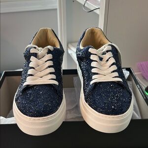 Betsey Johnson Blue Glitter Platform Sneakers